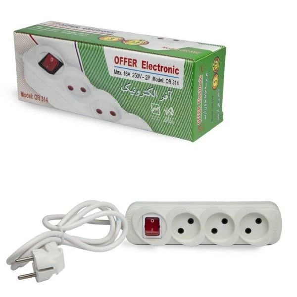 پریز سیار سه خروجی بدون ارت 1.8متری آفر الکترونیک